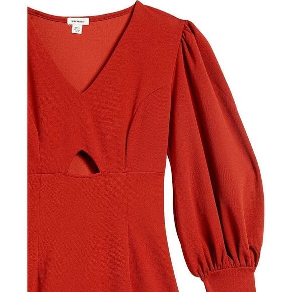 š Balloon SleeveĀ Keyhole SideāSlitāOrangeāFallāMidiāDressāSIZEāLāNWT - Picture 10 of 16